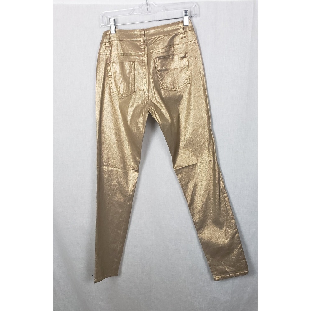 Cache Womens Metallic Gold Coated Skinny Pants Casual Novelty 2 Holiday Party - Picture 3 of 12